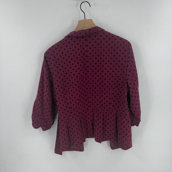 Y2K Elle Women’s Size XL Burgundy Black Polka Dot Blazer Jacket Retro Statement - Picture 6 of 9